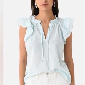 Stark X Dreamy Ruffle Sleeves Poplin Top Aqua 100% Cotton medium